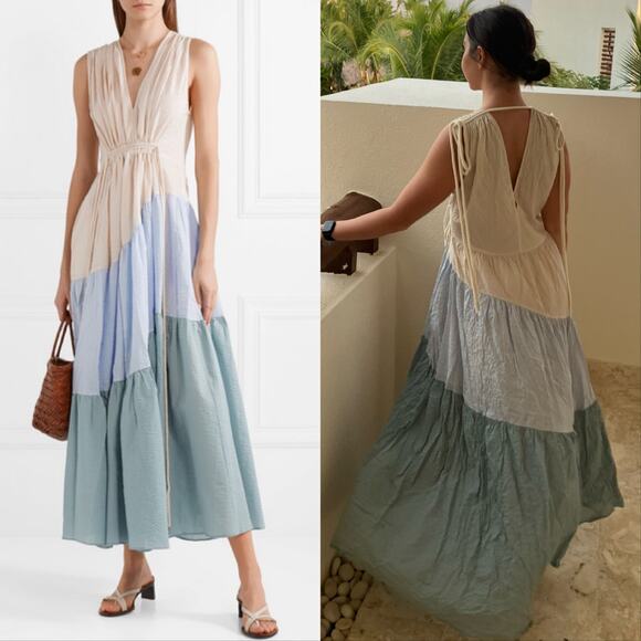 Lee Mathews Dresses & Skirts - Lee Mathews Lilian Tiered Colorblock Seersucker Maxi Dress